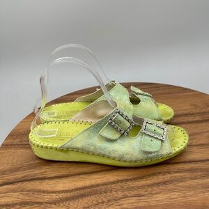 La Plume Jen Sandals Womens 6.5 / 37 Green Leather Wedge Casual Shoes Italy